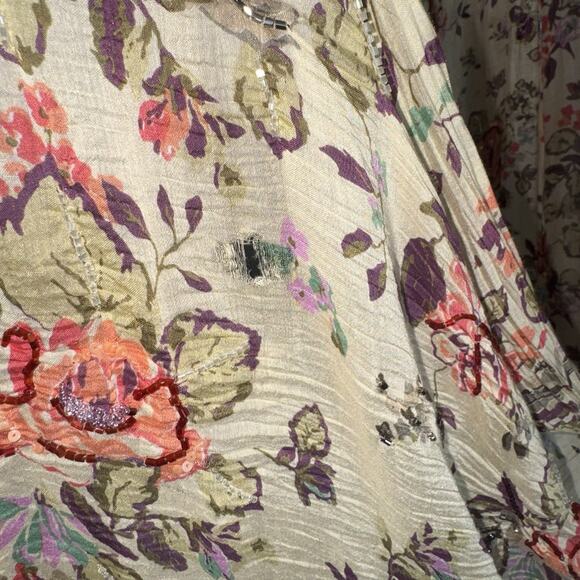 Aratta Silent Journey Hand-Beaded Floral Kimono Duster Topper Open Boho FLAWED - Picture 10 of 14